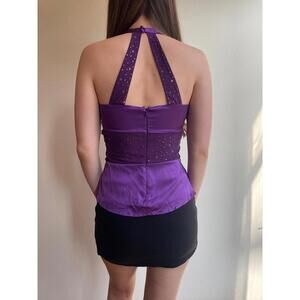 Purple Beaded Sequin Y2k Mesh Panel Halter